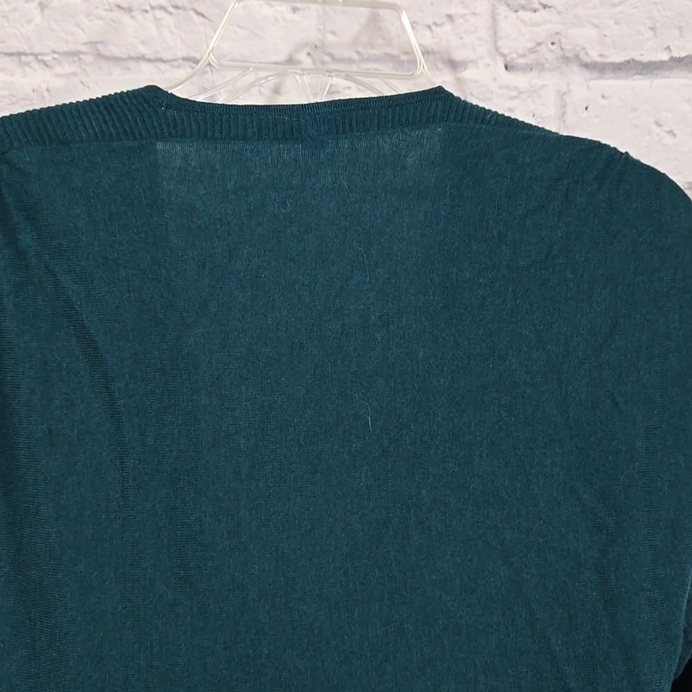 LOFT Teal Surplice Sweater Medium Wool Blend Faux Wrap 3/4 Sleeve Work Top - Picture 10 of 10